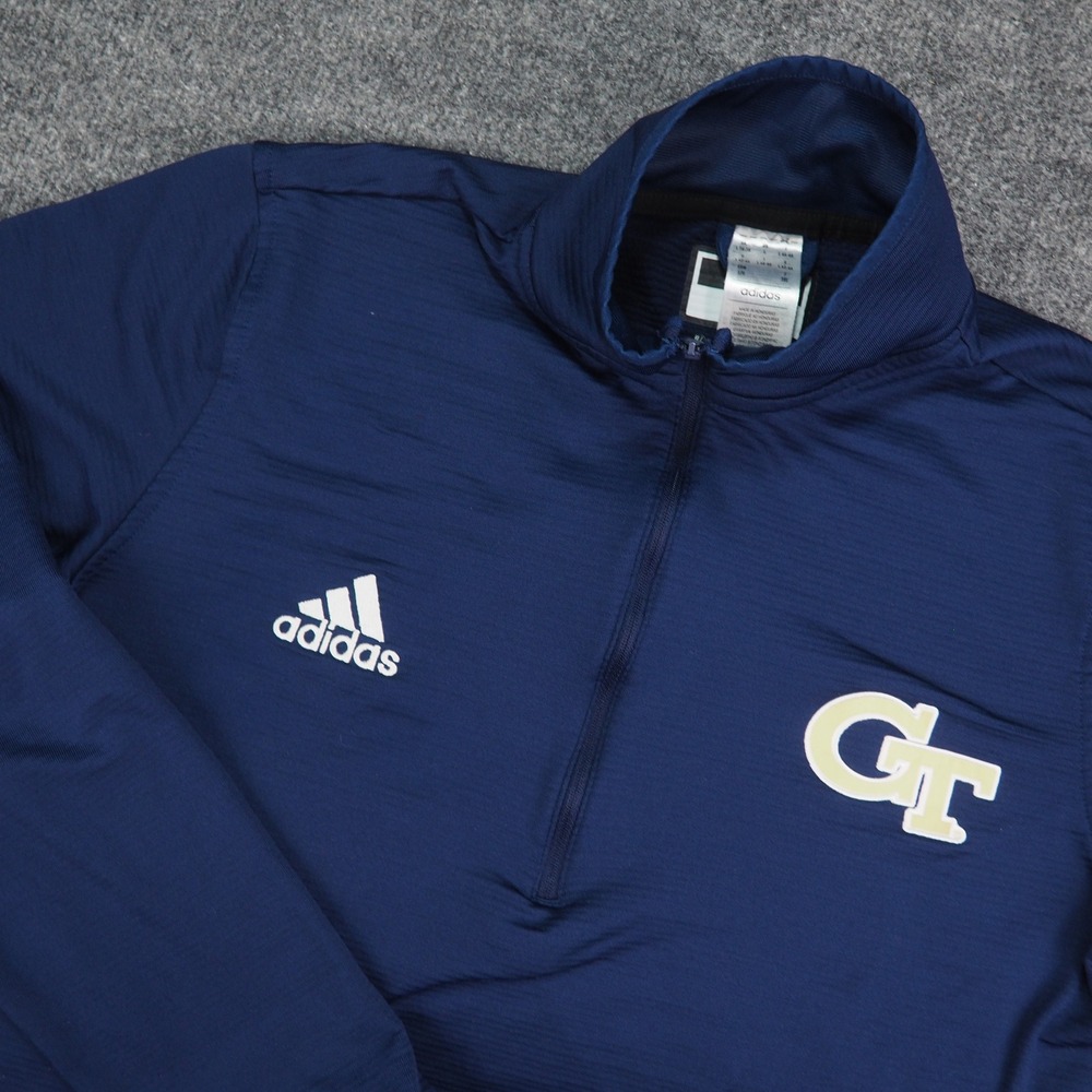 Georgia Tech Pullover Mens Large Adidas Navy Blue Solid 1/4 Zip Yellow Jackets